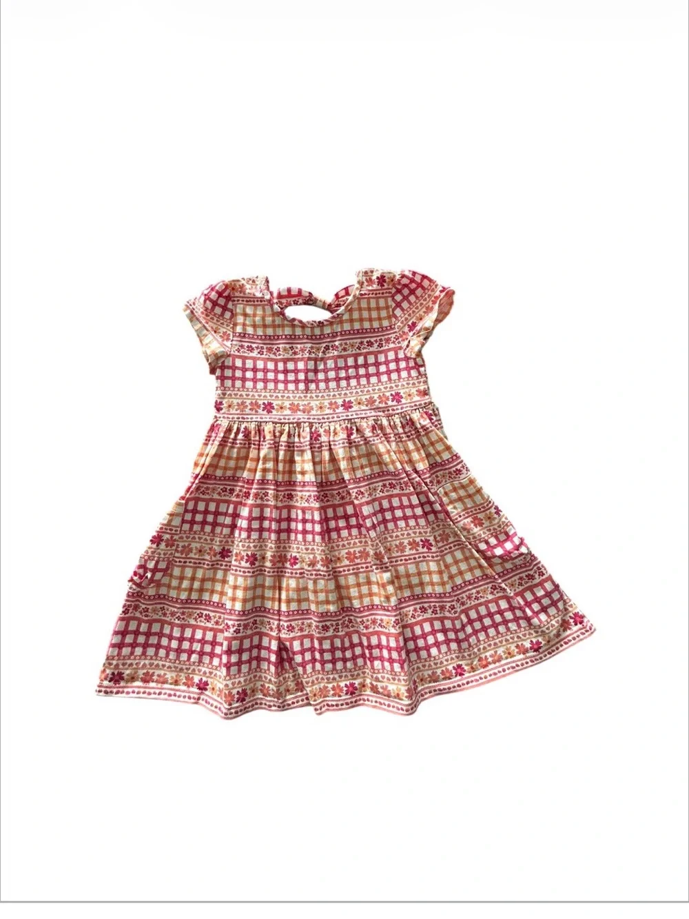 Flapdoodles Pink and Cream Patterned Flutter-Sleeve Dress Sz 5